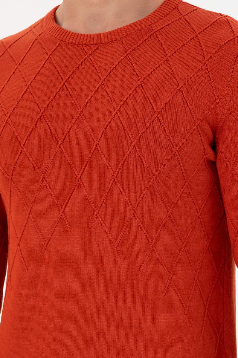 Erkek Slim Fit Bisiklet Yaka Kiremit Kazak