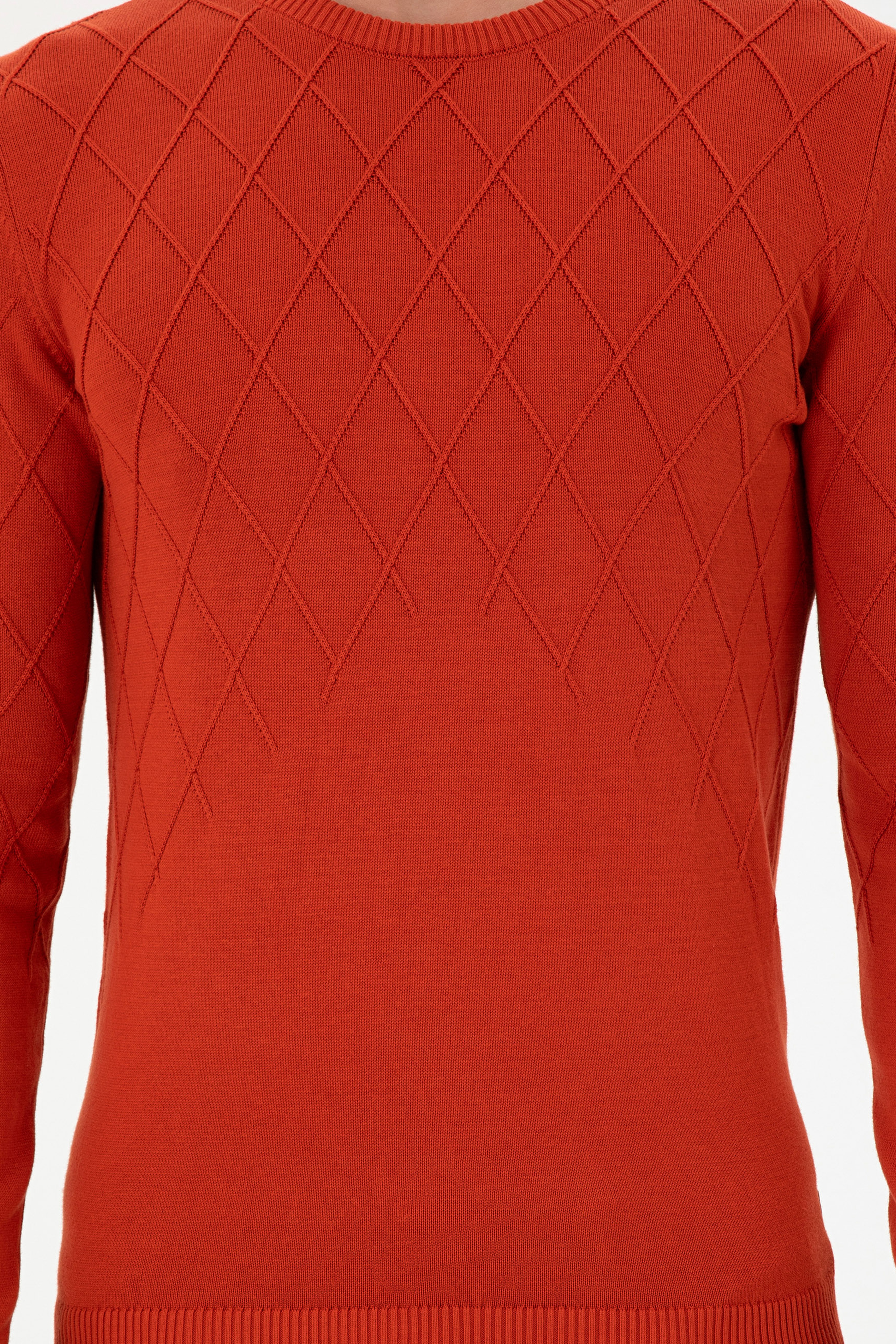 Erkek Slim Fit Bisiklet Yaka Kiremit Kazak