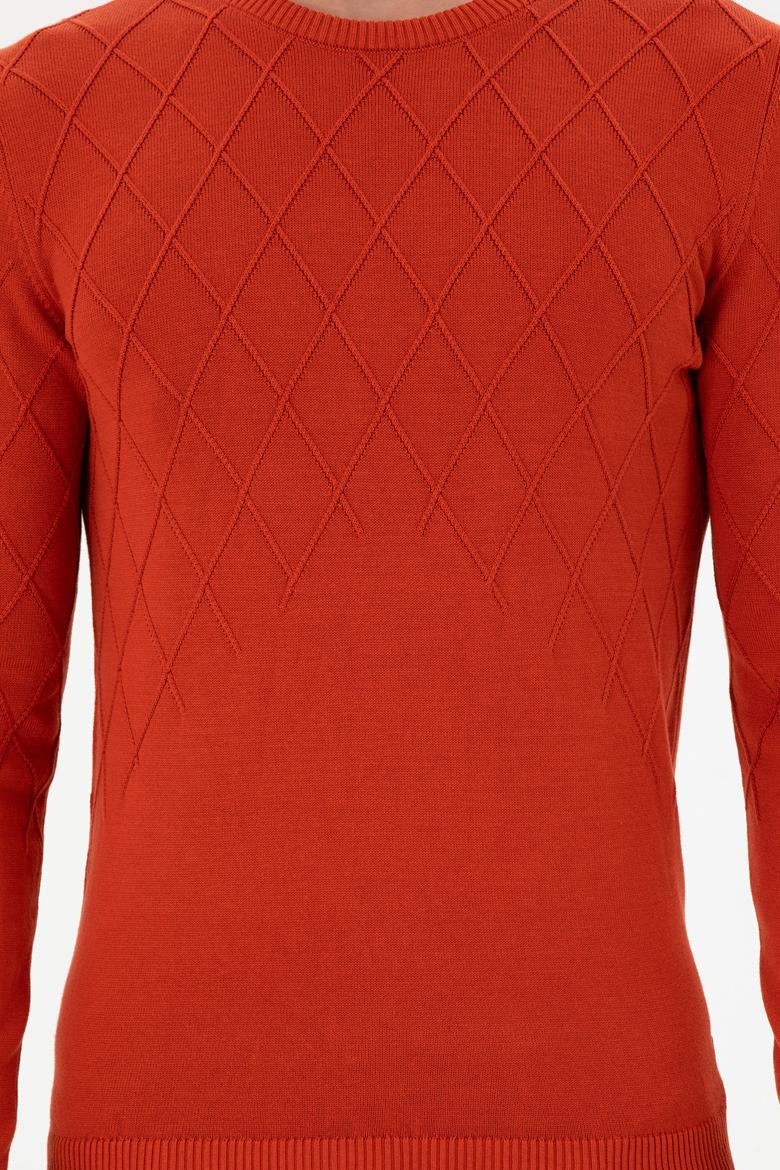 Erkek Slim Fit Bisiklet Yaka Kiremit Kazak - 50292863011