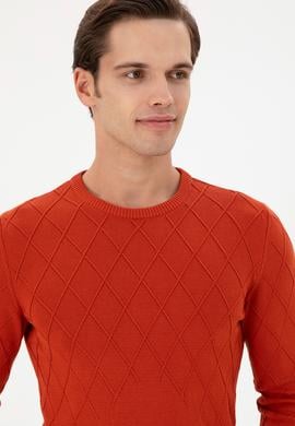 Erkek Slim Fit Bisiklet Yaka Kiremit Kazak - 50292863011