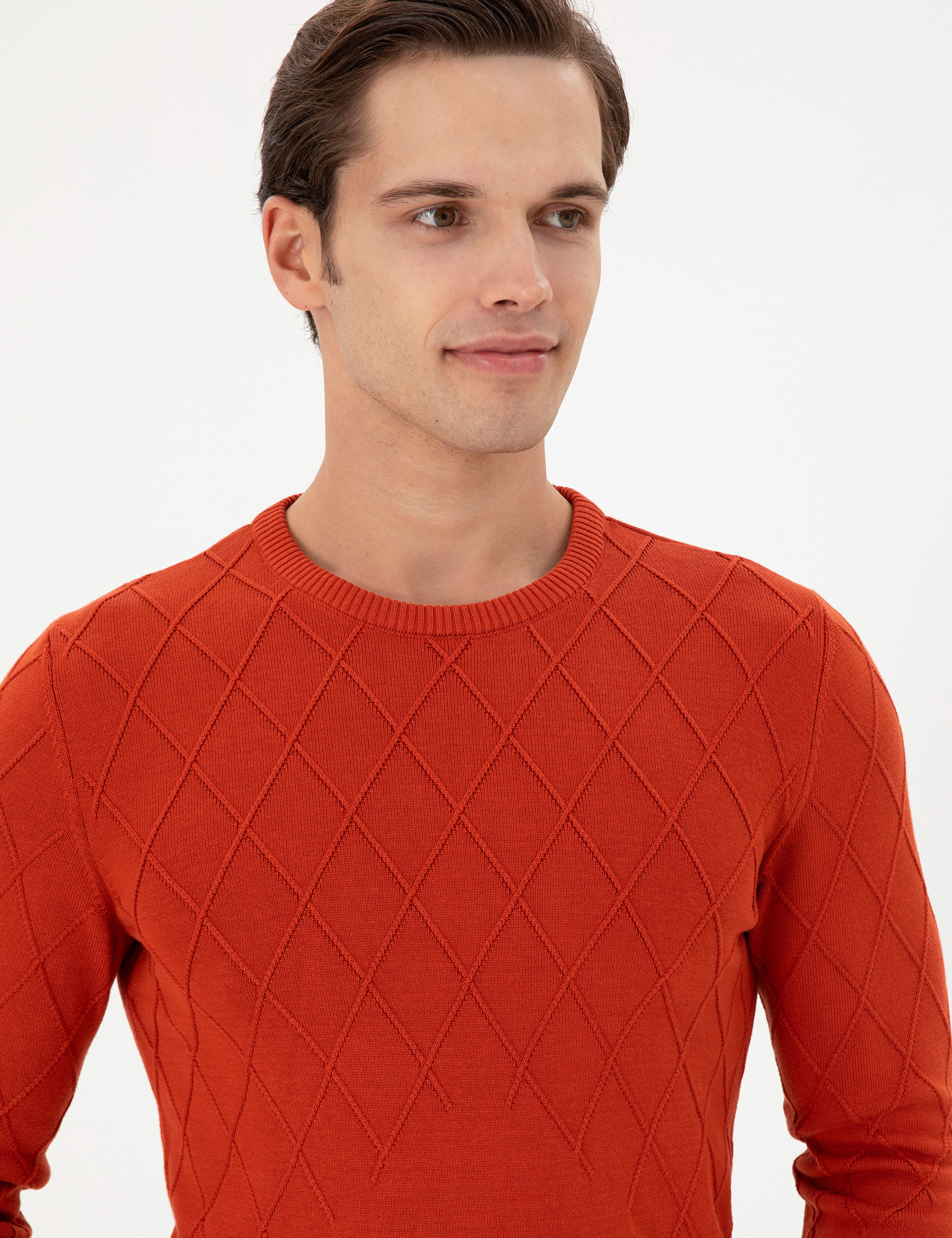 Erkek Slim Fit Bisiklet Yaka Kiremit Kazak - Image 2