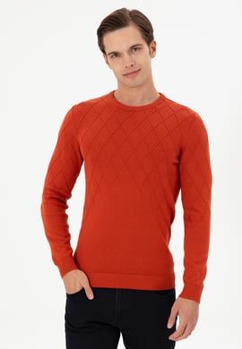 Erkek Slim Fit Bisiklet Yaka Kiremit Kazak - 50292863011