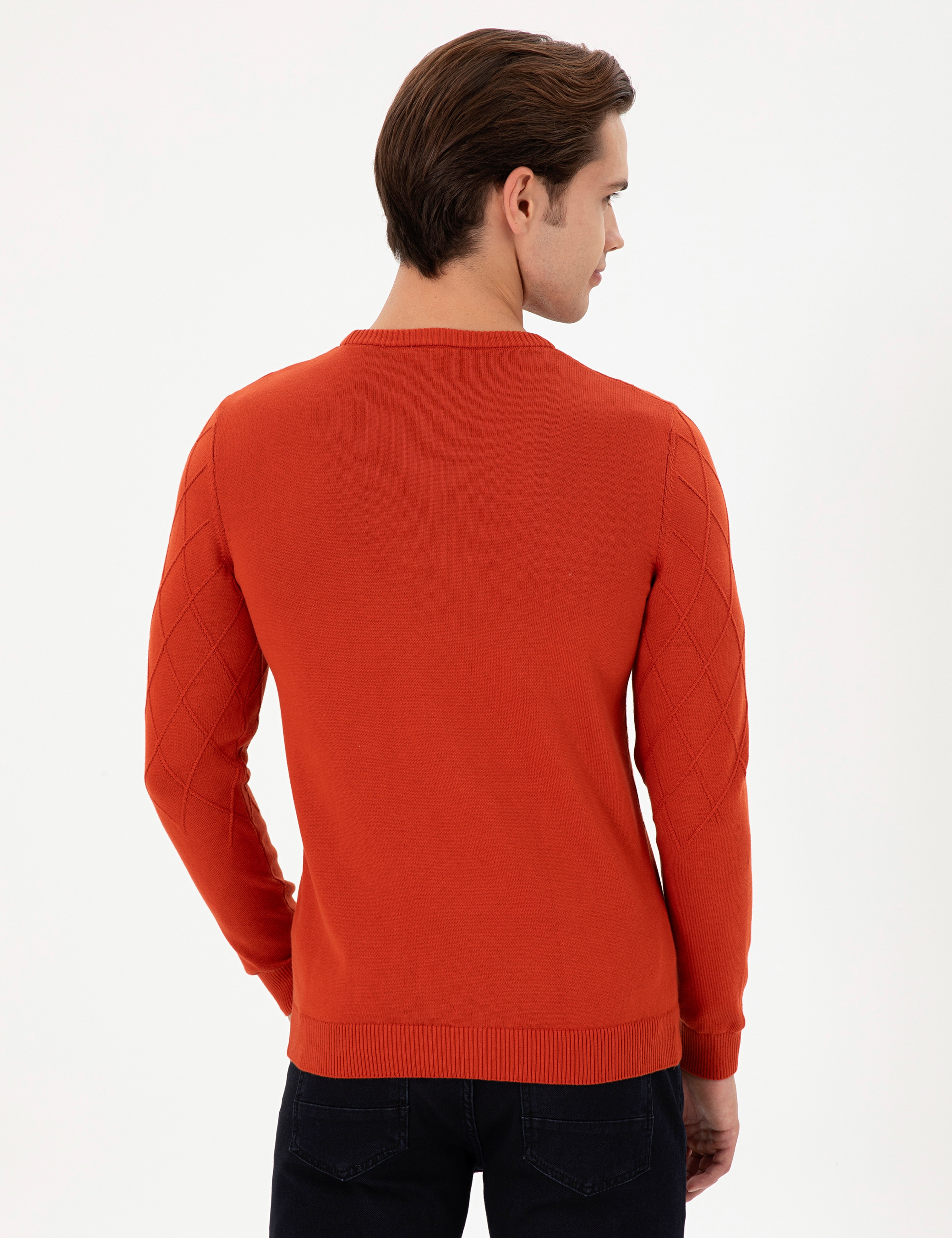Erkek Slim Fit Bisiklet Yaka Kiremit Kazak - Image 5