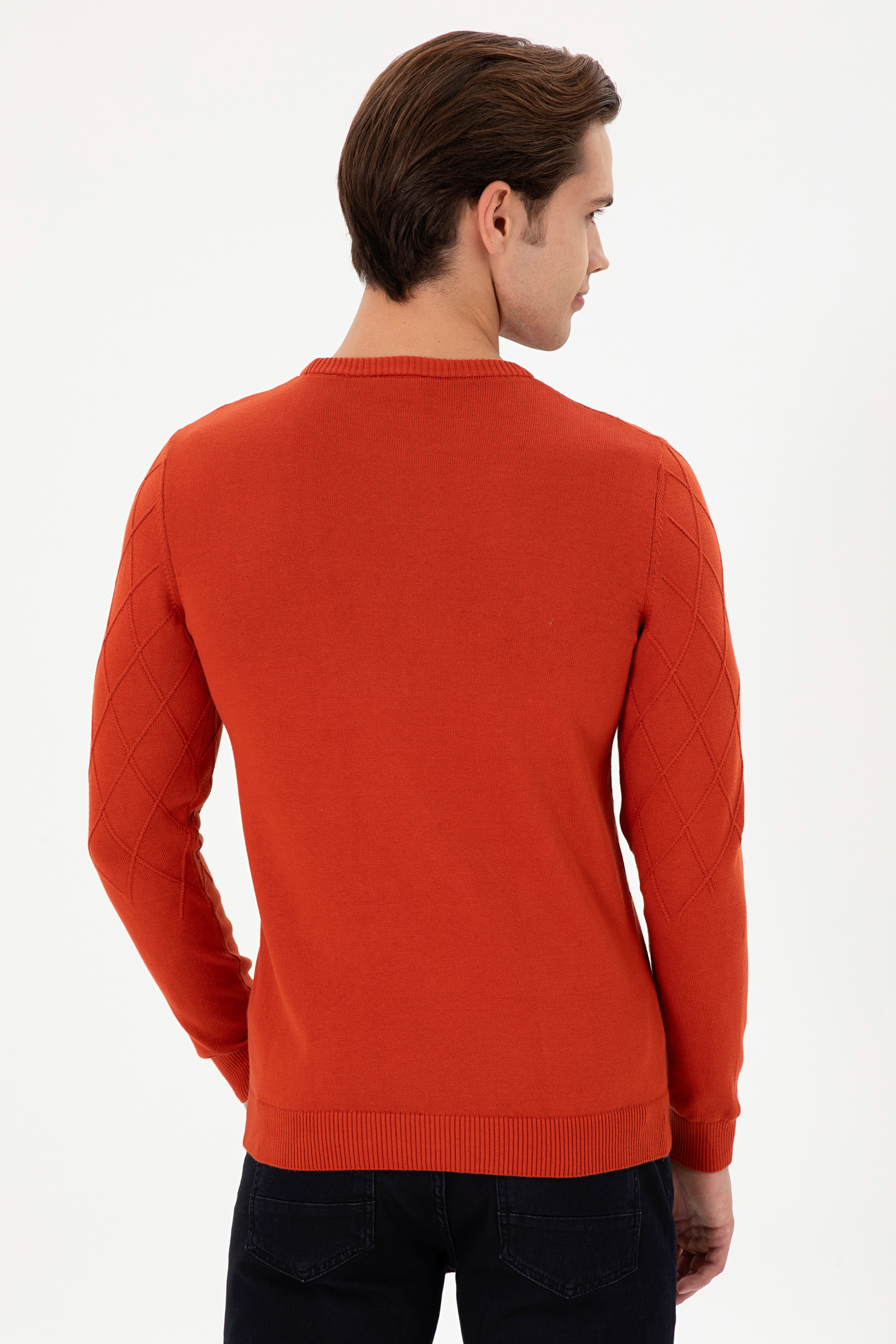 Erkek Slim Fit Bisiklet Yaka Kiremit Kazak