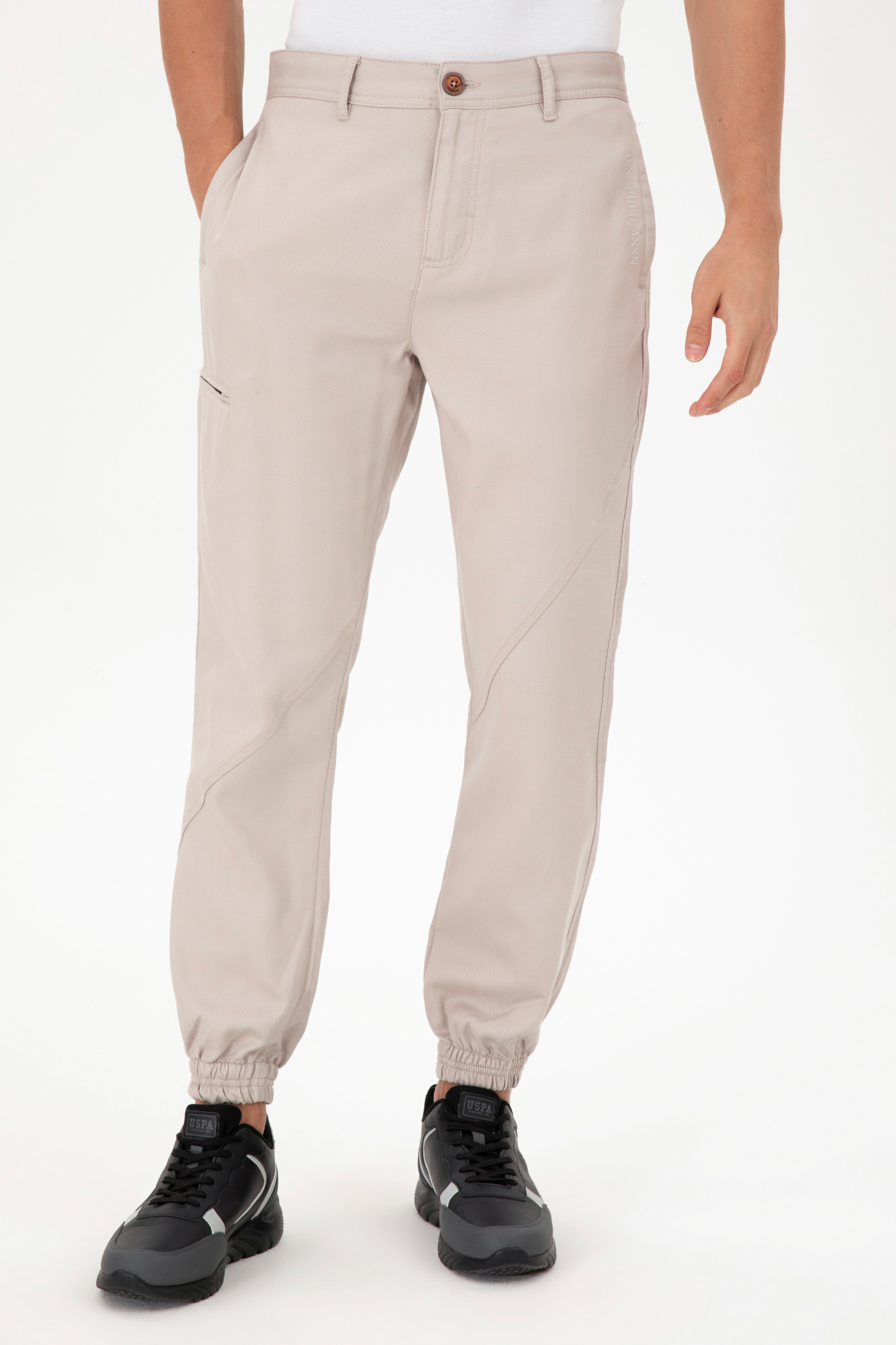 Erkek Jogger Fit Taş Kanvas Pantolon