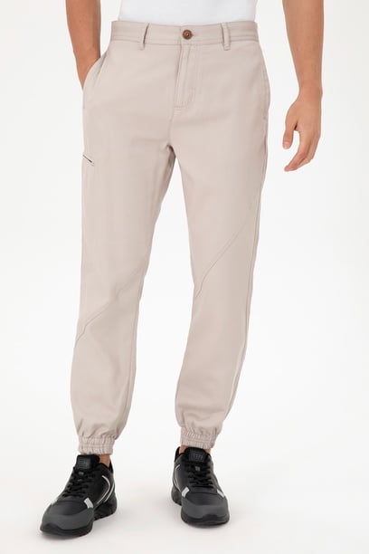 Erkek Jogger Fit Taş Kanvas Pantolon