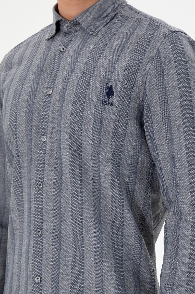 Erkek Saks Uzun Kollu Gömlek