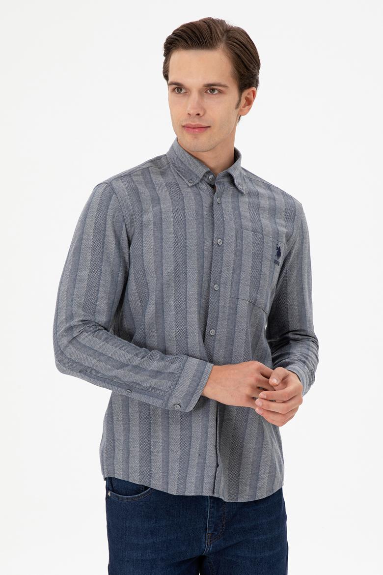 Erkek Saks Uzun Kollu Gömlek