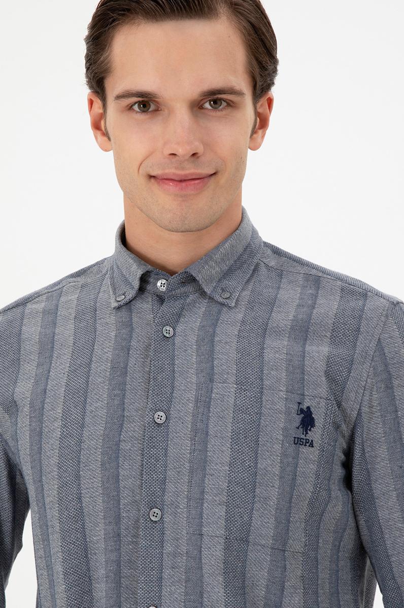 Erkek Saks Uzun Kollu Gömlek