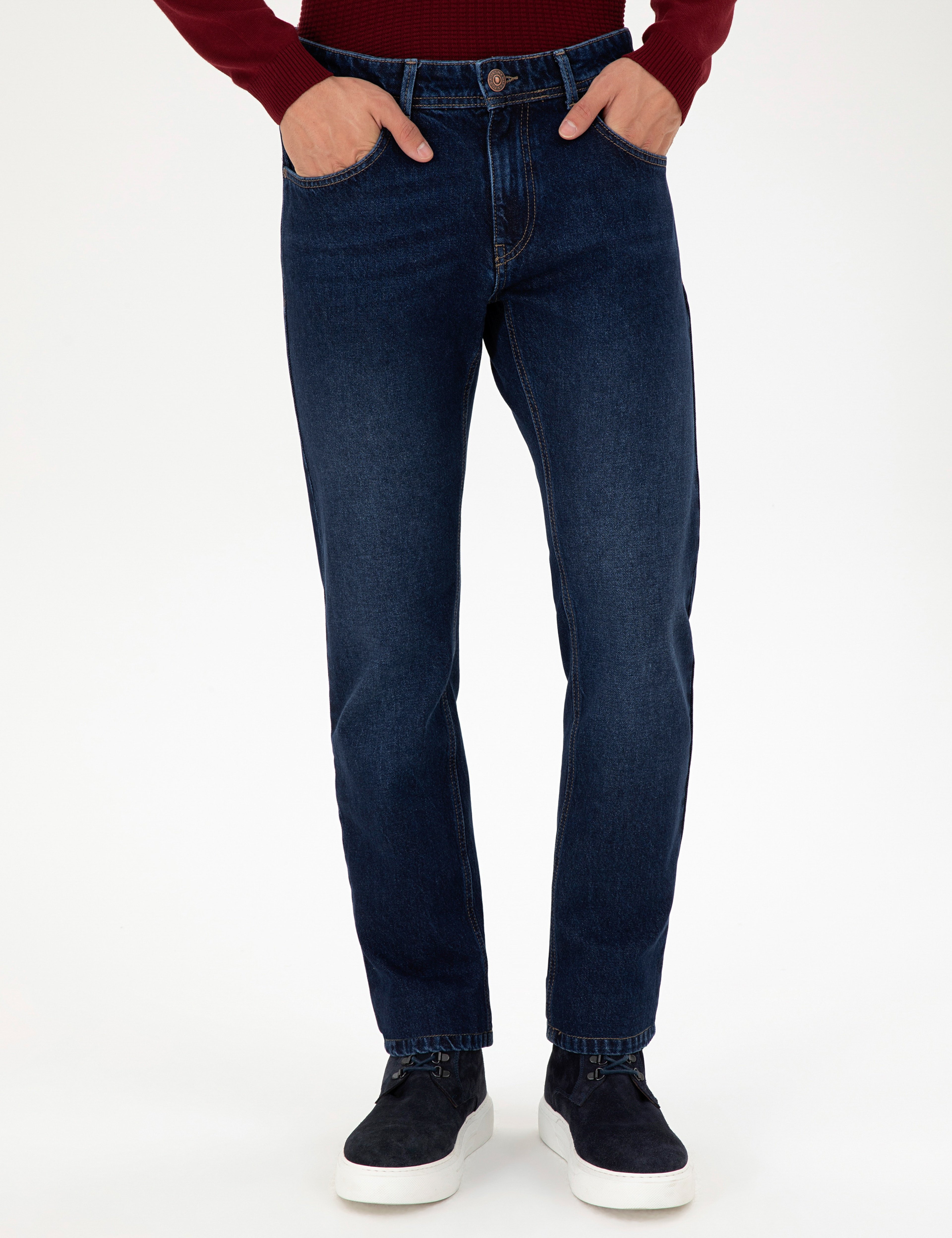 Erkek Koyu Mavi Straight Fit Jean Pantolon - Image 2