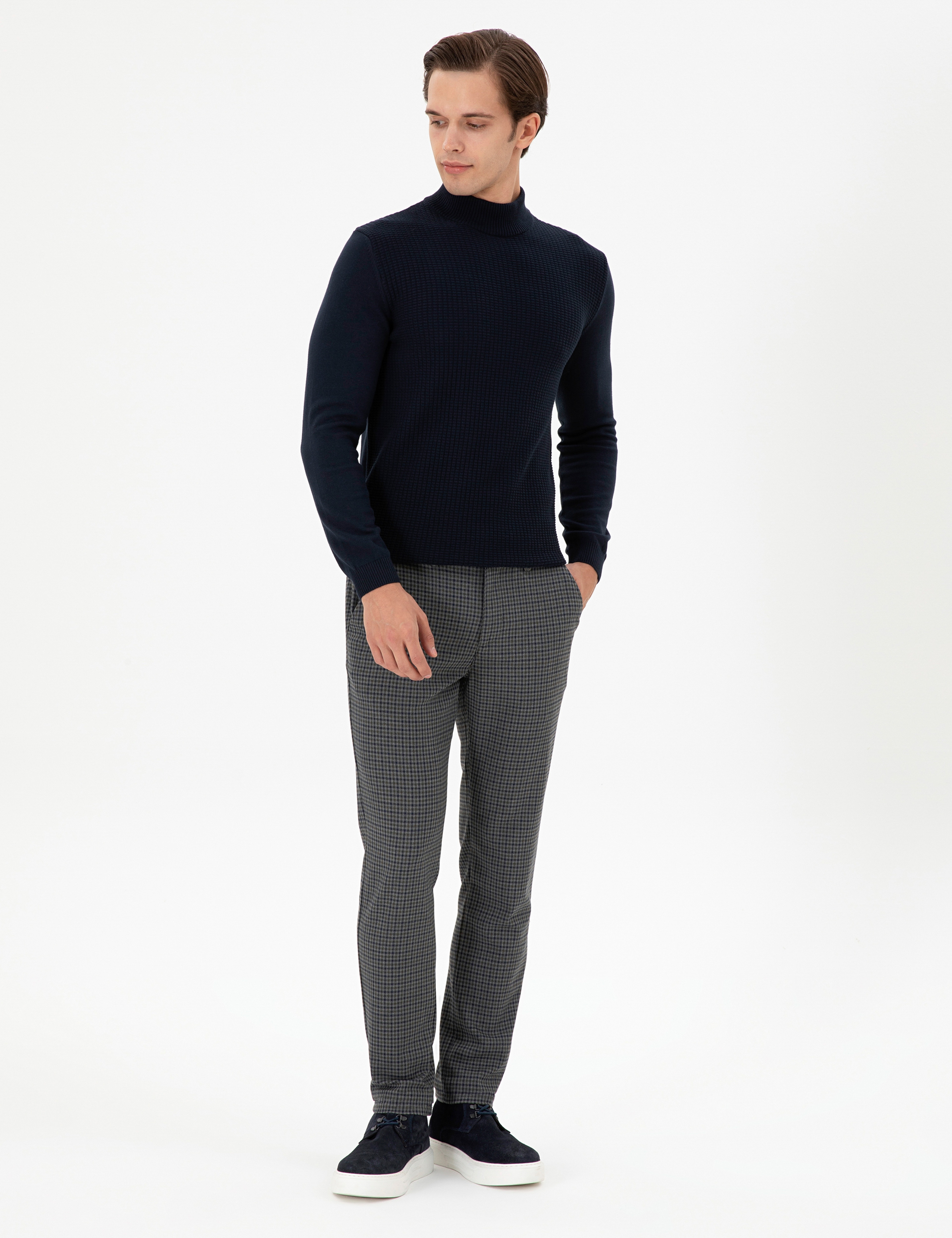 Erkek Slim Fit Yeşil Kanvas Pantolon - Image 3