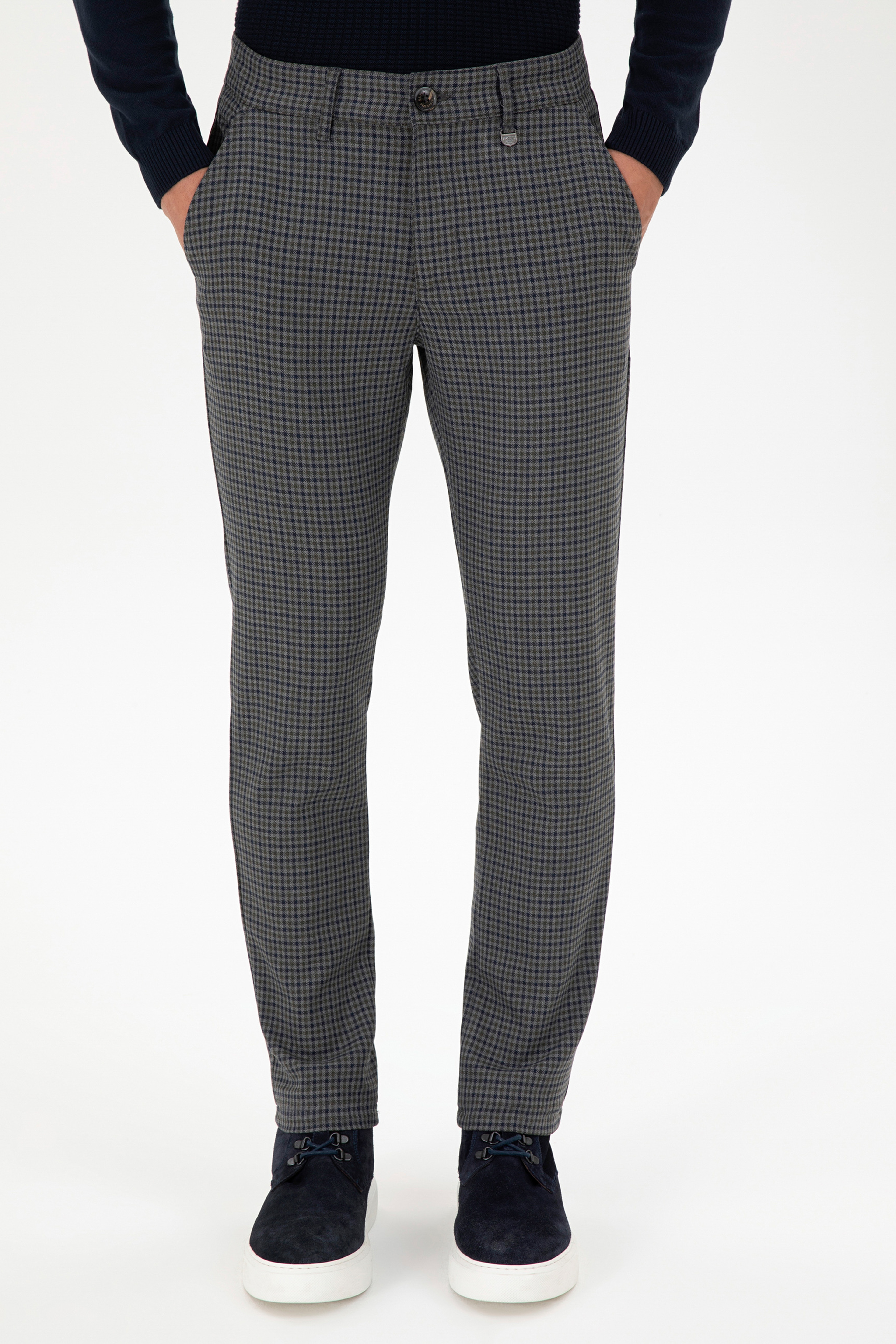 Erkek Slim Fit Yeşil Kanvas Pantolon