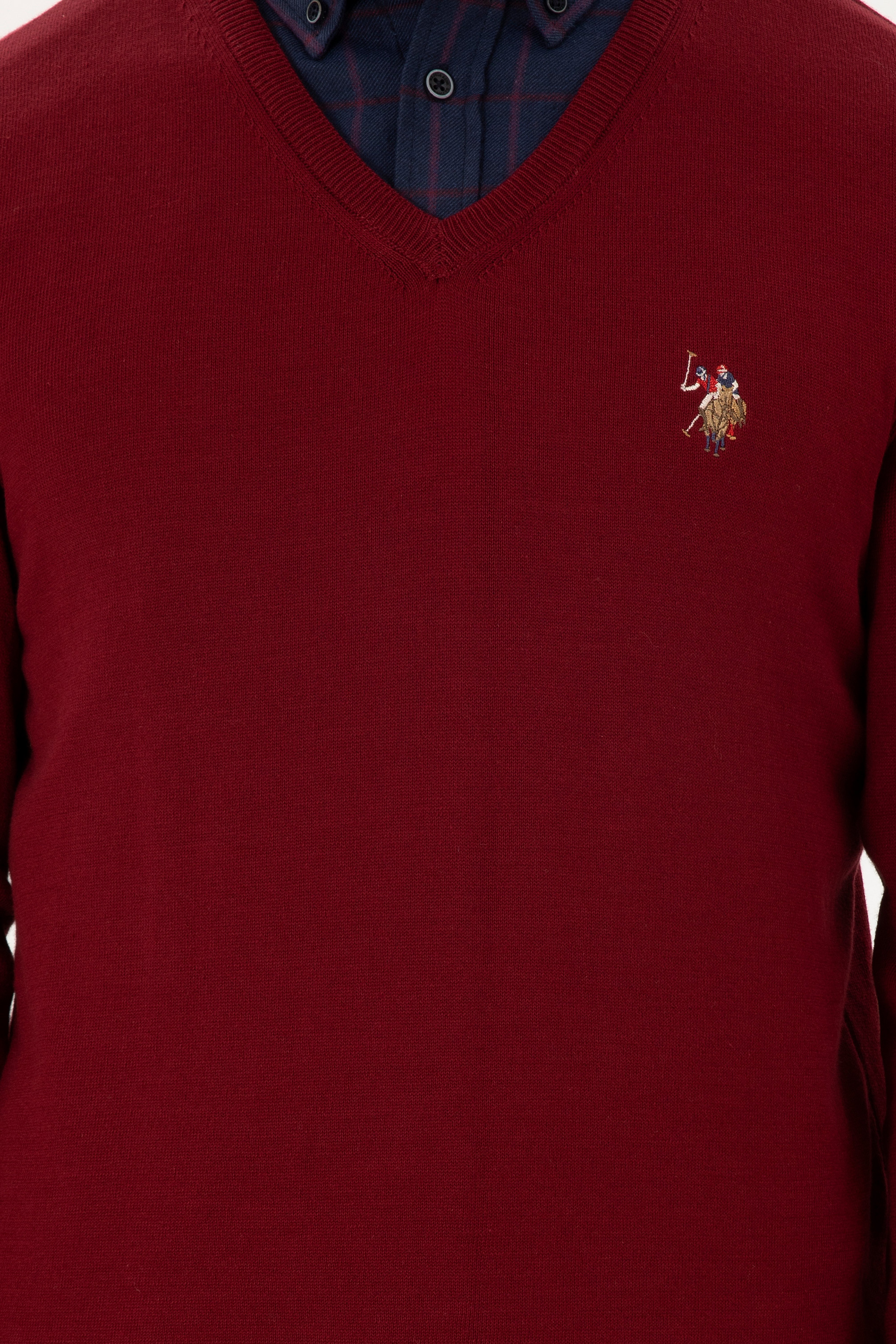 Erkek Slim Fit V Yaka Bordo Basic Kazak