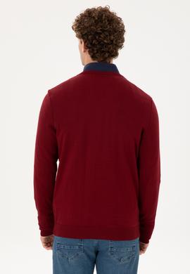 Erkek Slim Fit V Yaka Bordo Basic Kazak - 50288885051