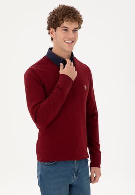 Erkek Slim Fit V Yaka Bordo Basic Kazak - 50288885051