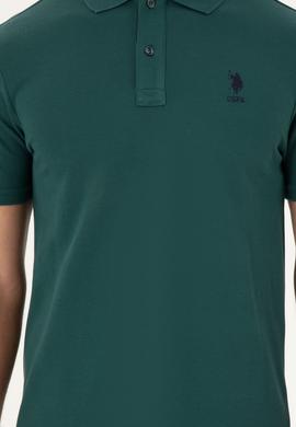 Erkek Slim Fit Polo Yaka Koyu Yeşil Basic Tişört - 50297456031