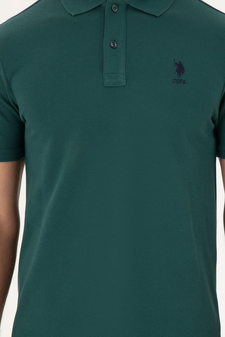 Erkek Slim Fit Polo Yaka Koyu Yeşil Basic Tişört - 50297456031