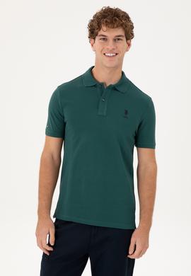 Erkek Slim Fit Polo Yaka Koyu Yeşil Basic Tişört - 50297456031