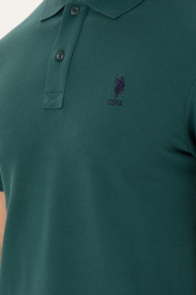Erkek Slim Fit Polo Yaka Koyu Yeşil Basic Tişört - 50297456031