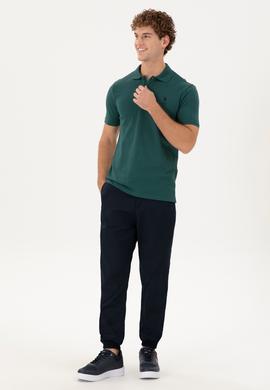 Erkek Slim Fit Polo Yaka Koyu Yeşil Basic Tişört - 50297456031