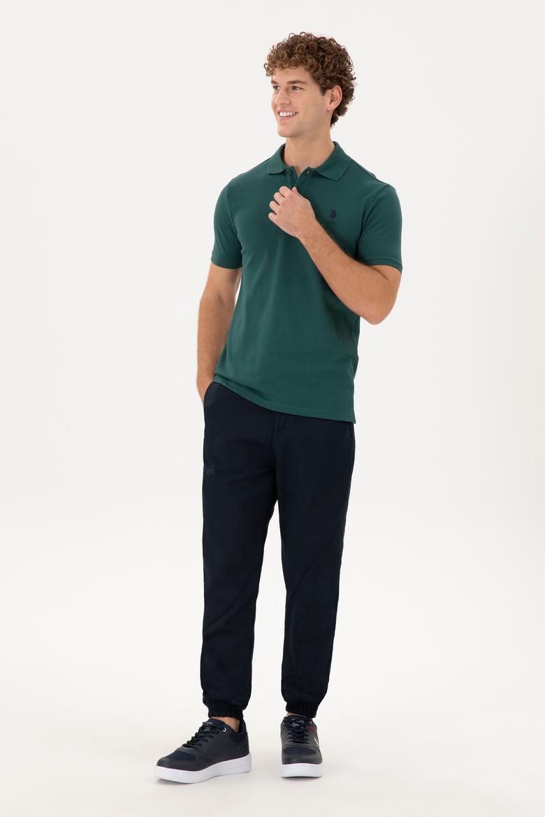 Erkek Slim Fit Polo Yaka Koyu Yeşil Basic Tişört - 50297456031