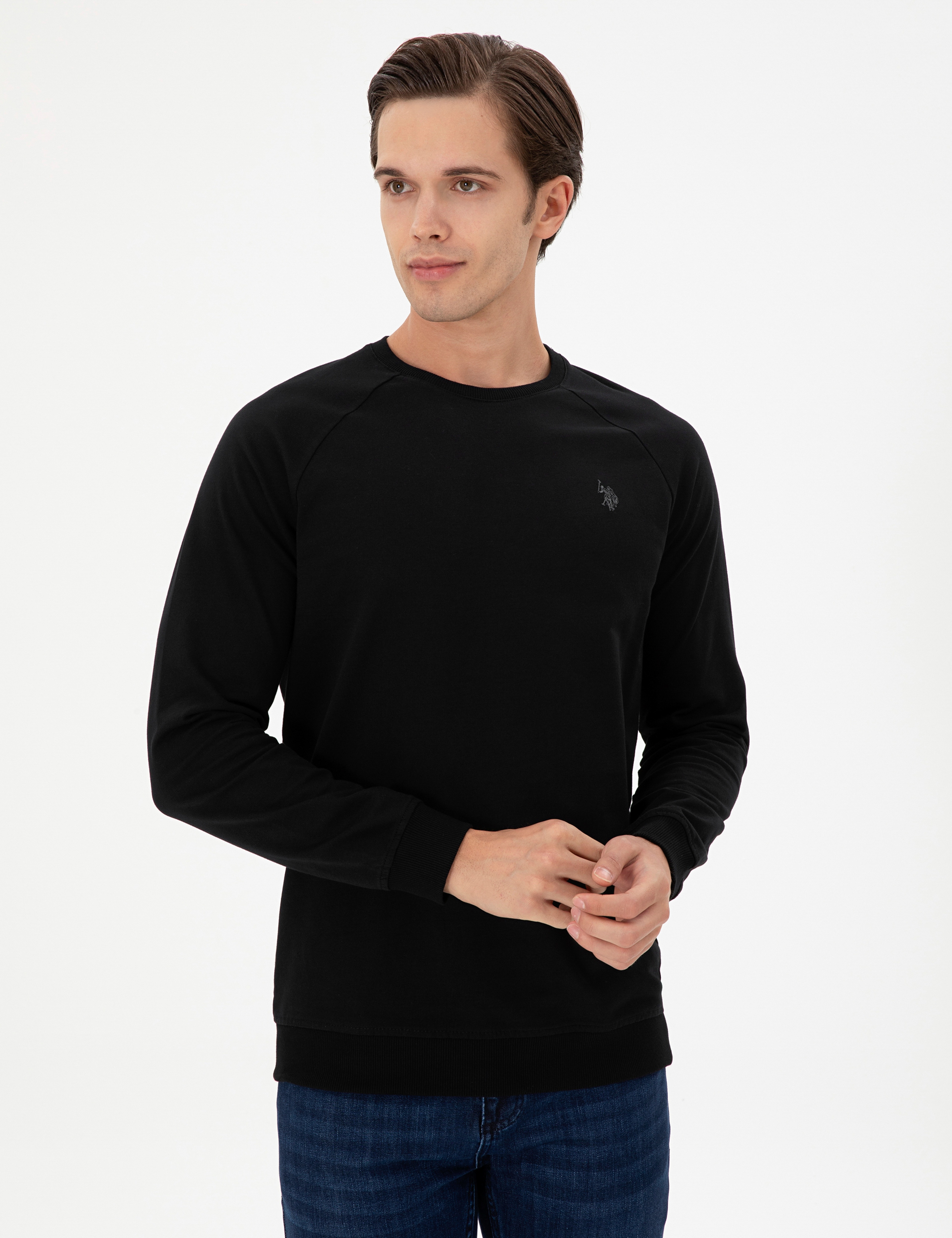 Erkek Siyah Basic Sweatshirt - Image 3