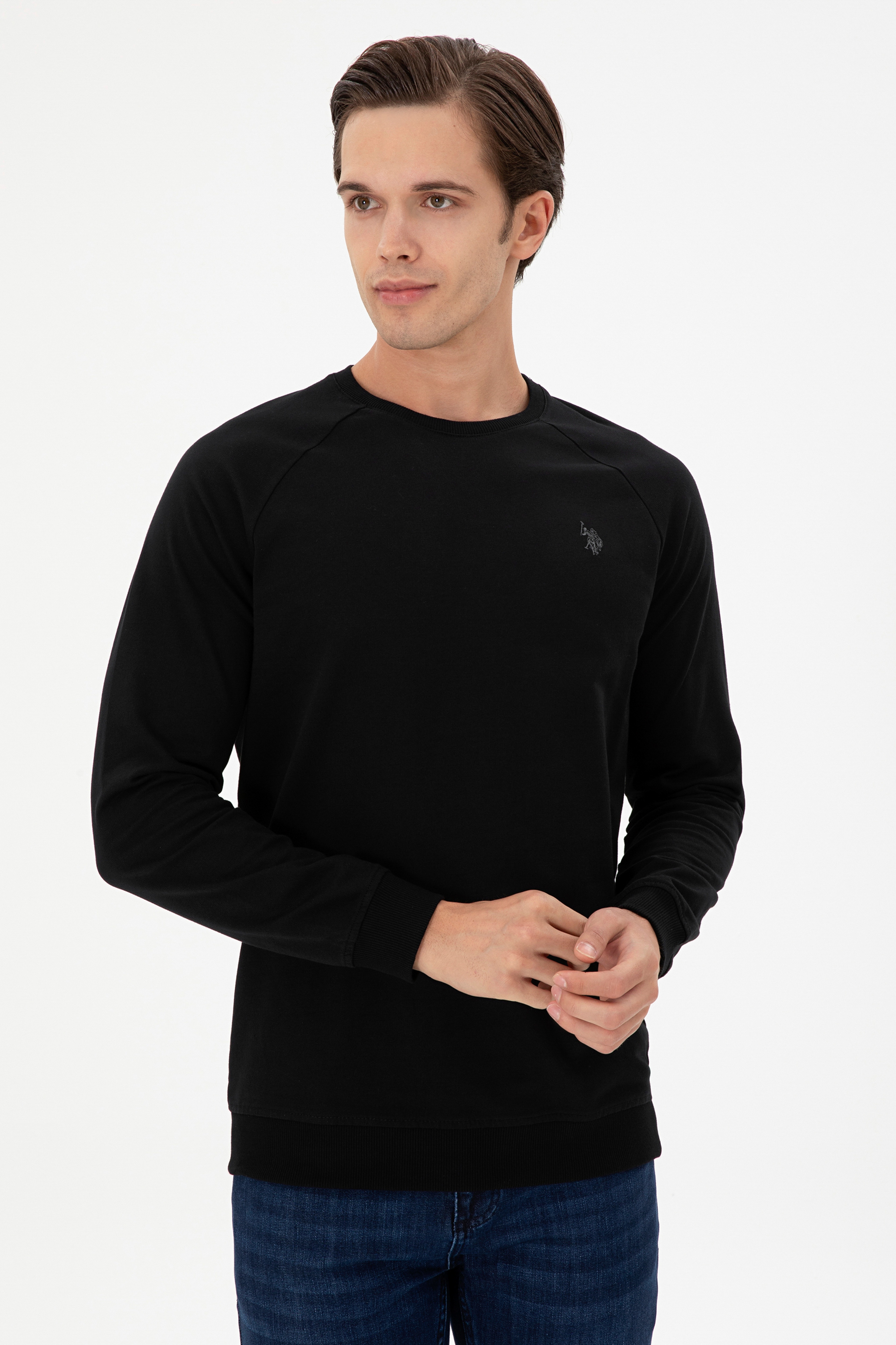 Erkek Siyah Basic Sweatshirt