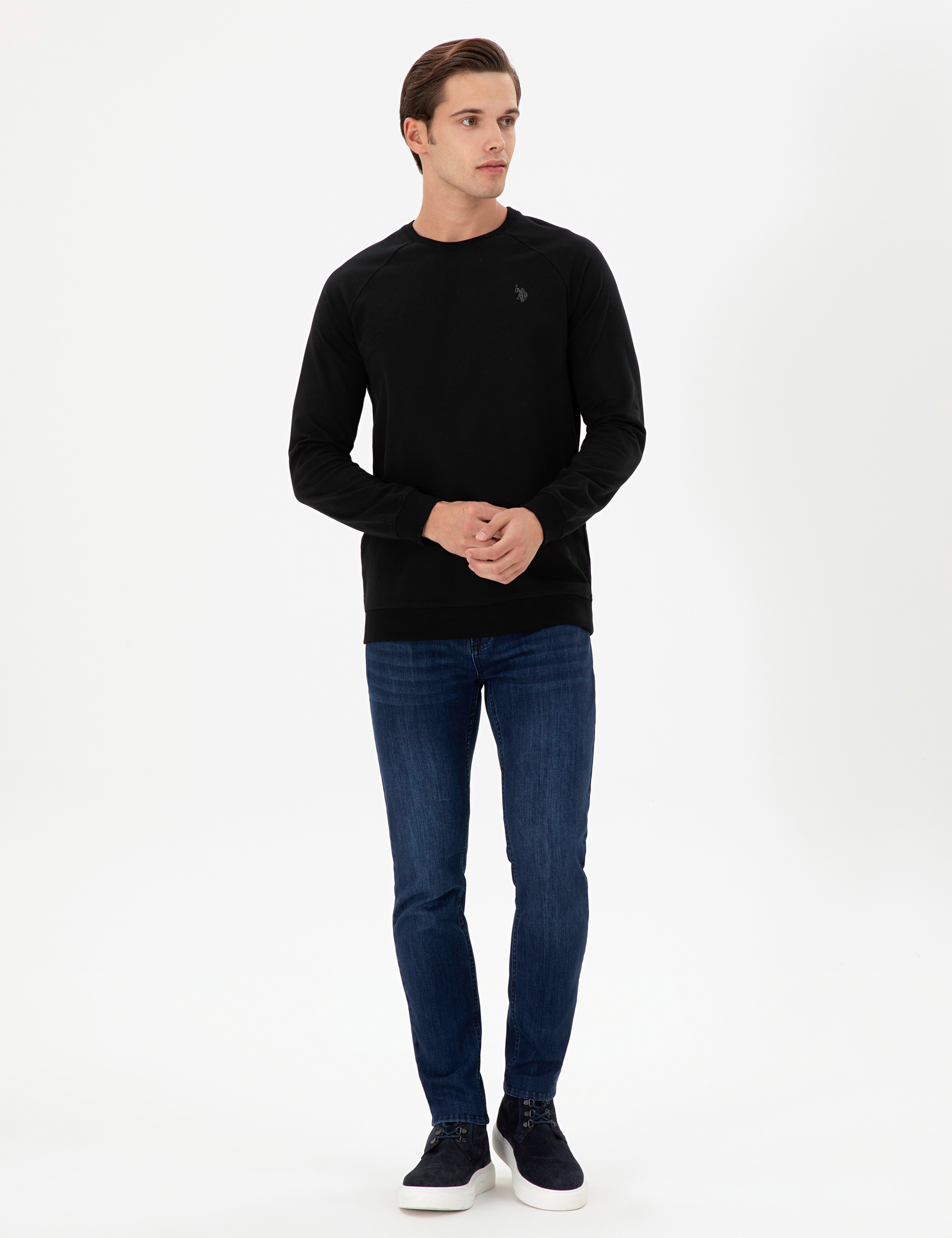 Erkek Siyah Basic Sweatshirt - Image 4