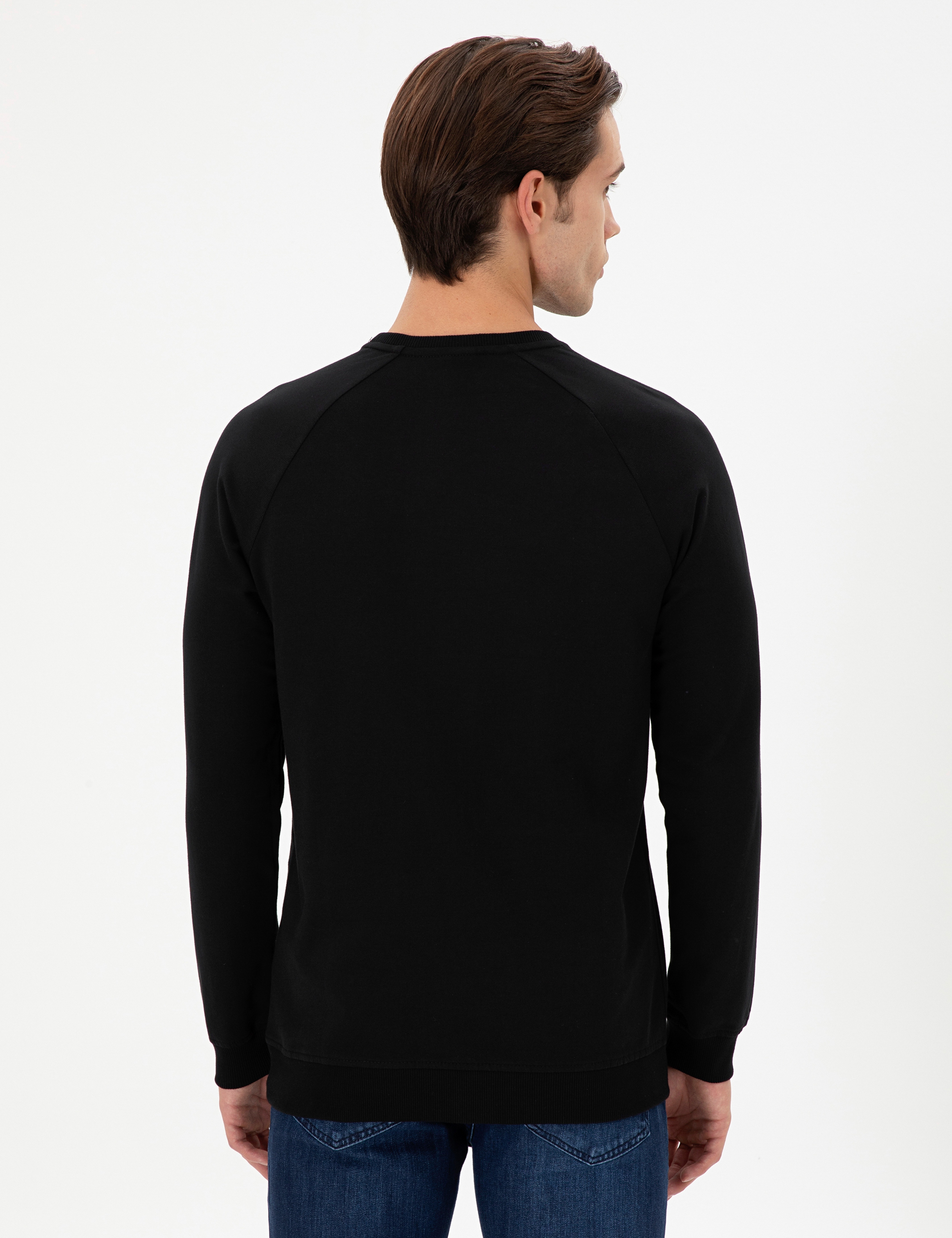 Erkek Siyah Basic Sweatshirt - Image 5