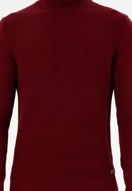 Erkek Slim Fit Yarım Balıkçı Yaka Bordo Kazak - 50297054016