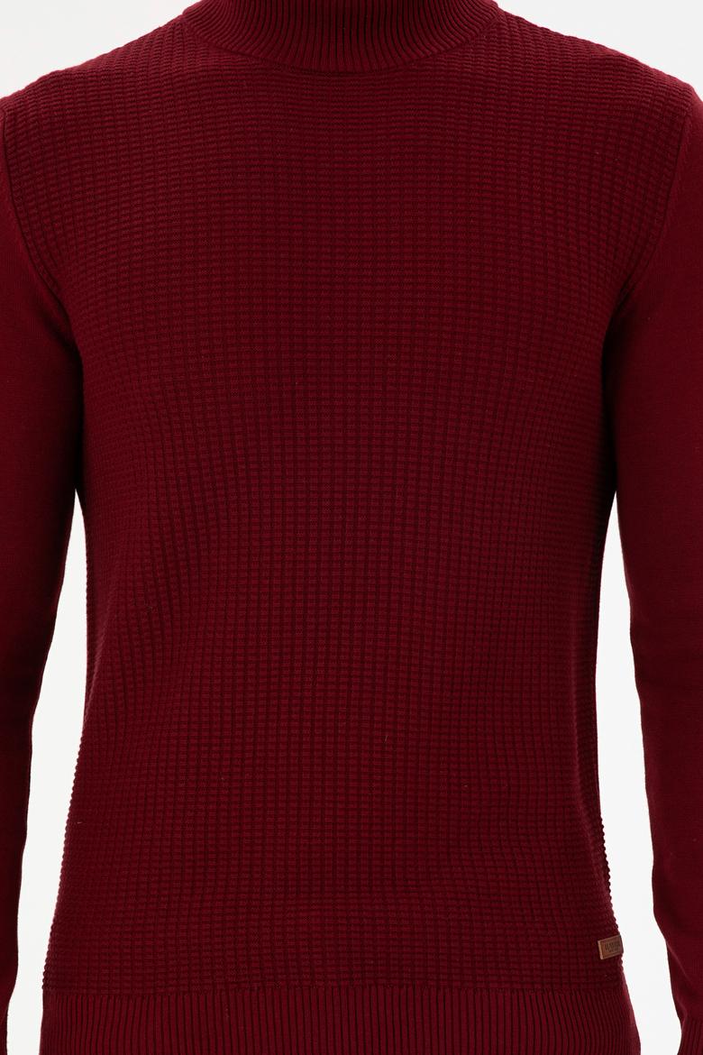 Erkek Slim Fit Yarım Balıkçı Yaka Bordo Kazak - 50297054016