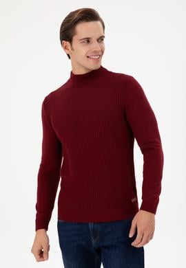 Erkek Slim Fit Yarım Balıkçı Yaka Bordo Kazak - 50297054016