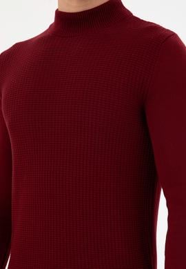 Erkek Slim Fit Yarım Balıkçı Yaka Bordo Kazak - 50297054016