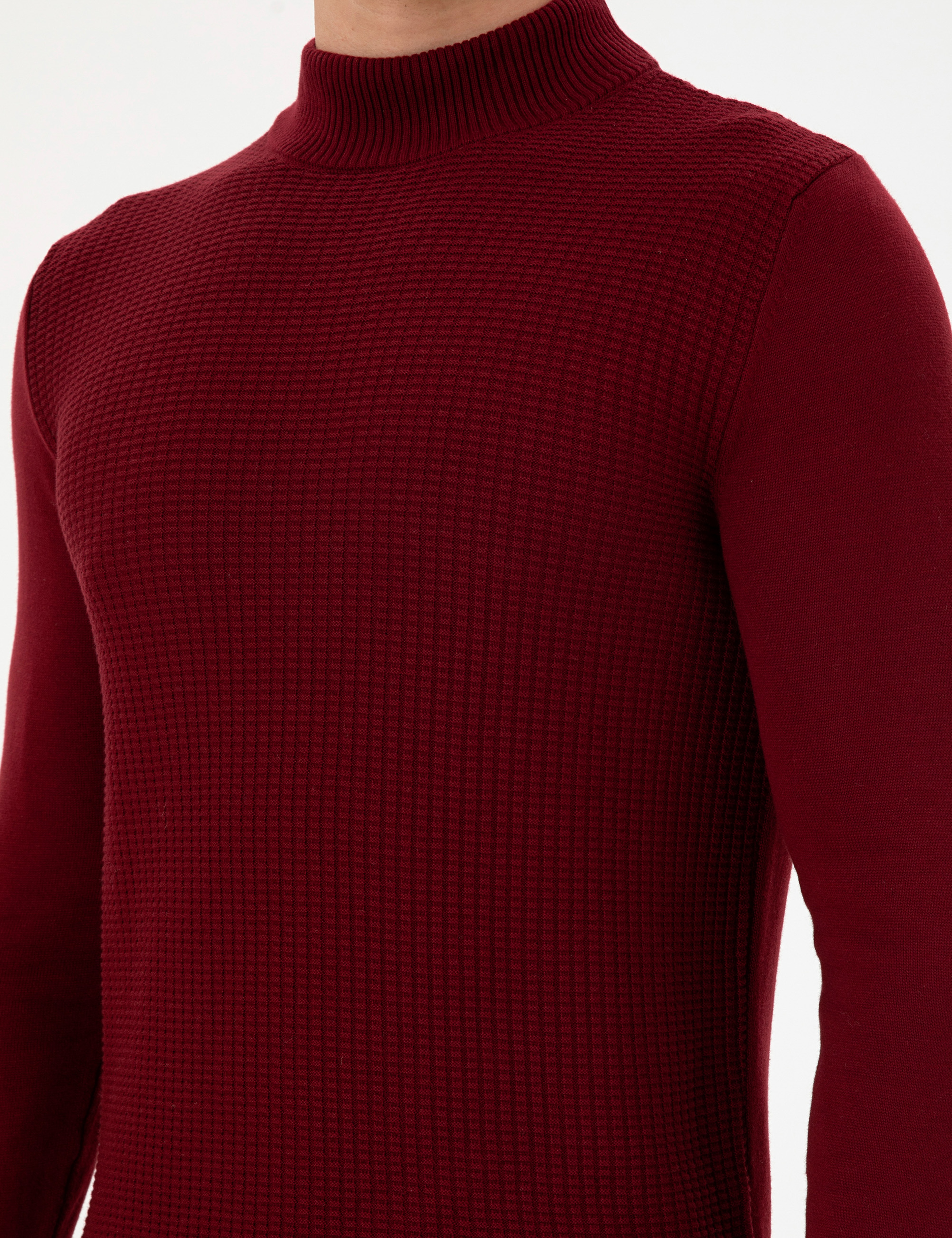 Erkek Slim Fit Yarım Balıkçı Yaka Bordo Kazak - Image 7