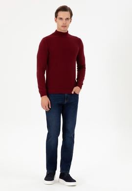 Erkek Slim Fit Yarım Balıkçı Yaka Bordo Kazak - 50297054016