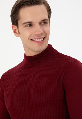 Erkek Slim Fit Yarım Balıkçı Yaka Bordo Kazak - 50297054016