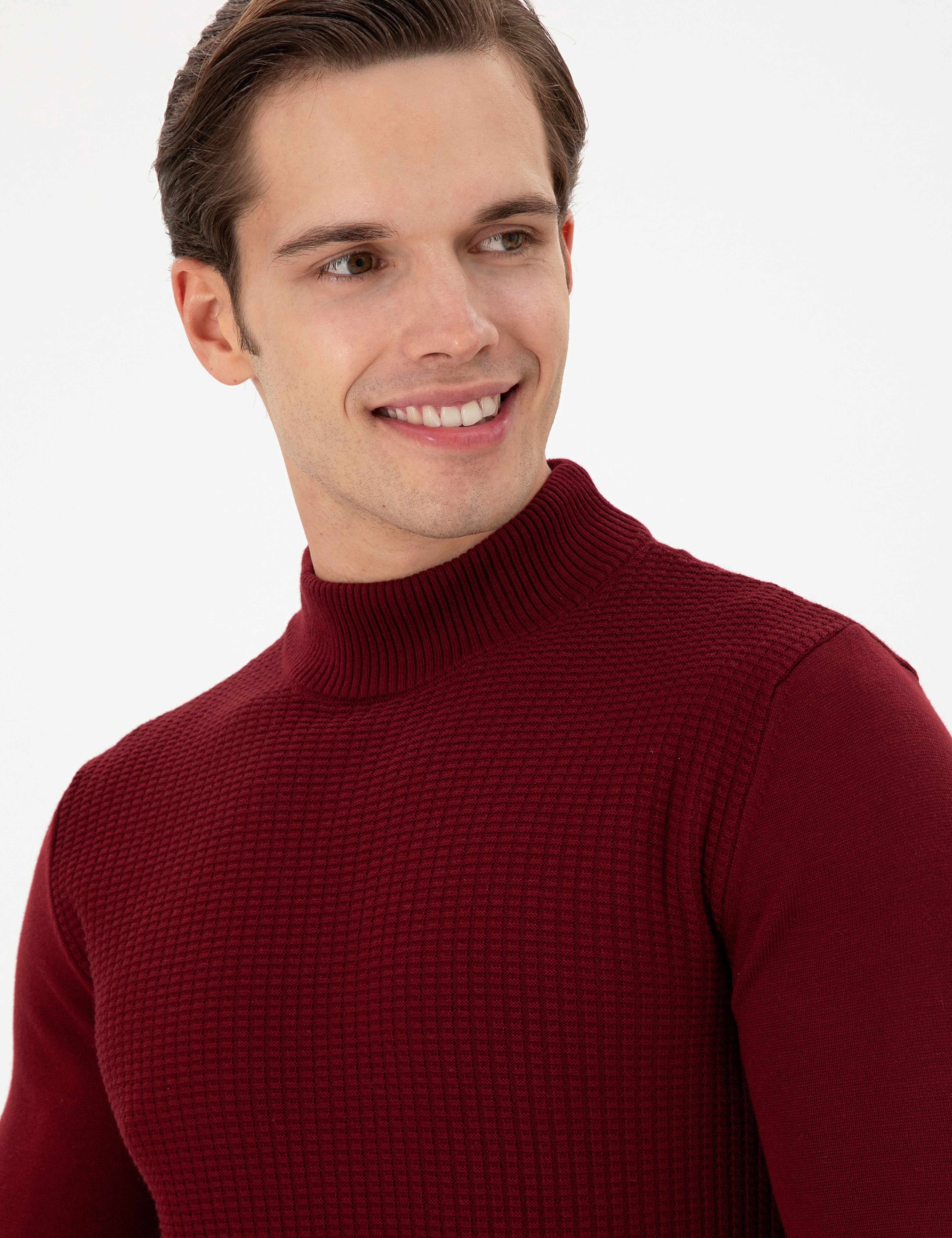 Erkek Slim Fit Yarım Balıkçı Yaka Bordo Kazak - Image 2