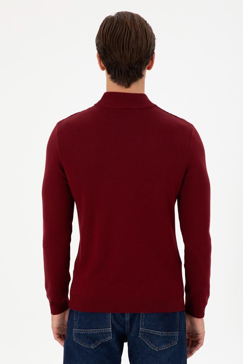 Erkek Slim Fit Yarım Balıkçı Yaka Bordo Kazak - 50297054016