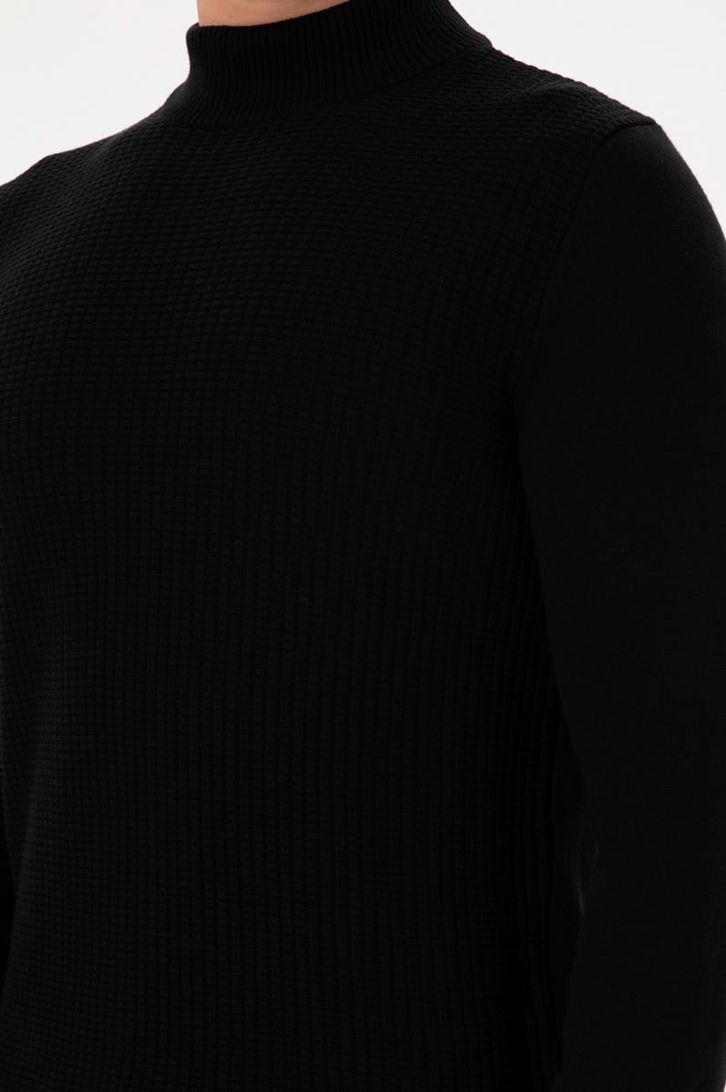 Erkek Slim Fit Yarım Balıkçı Yaka Siyah Kazak