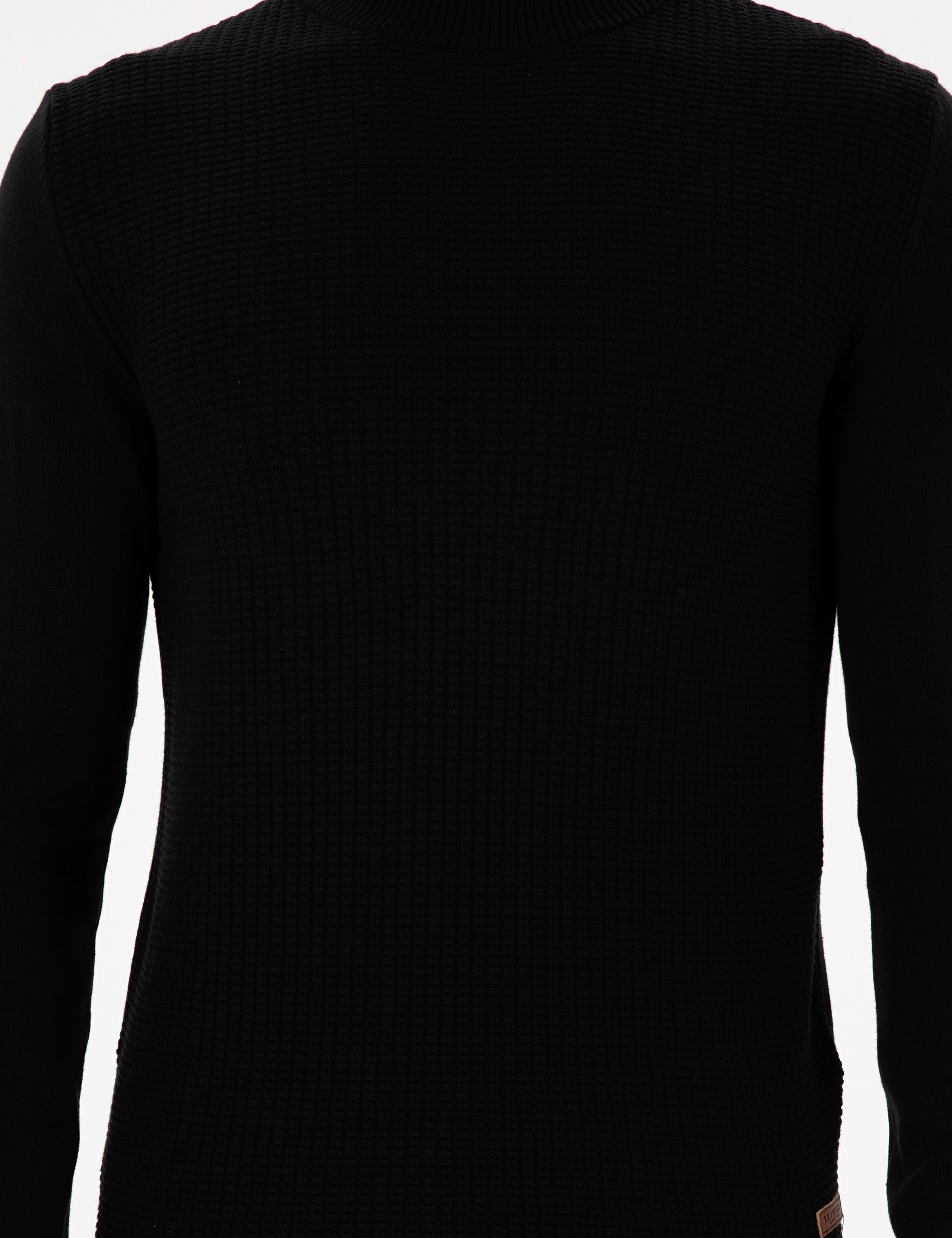 Erkek Slim Fit Yarım Balıkçı Yaka Siyah Kazak - Image 6