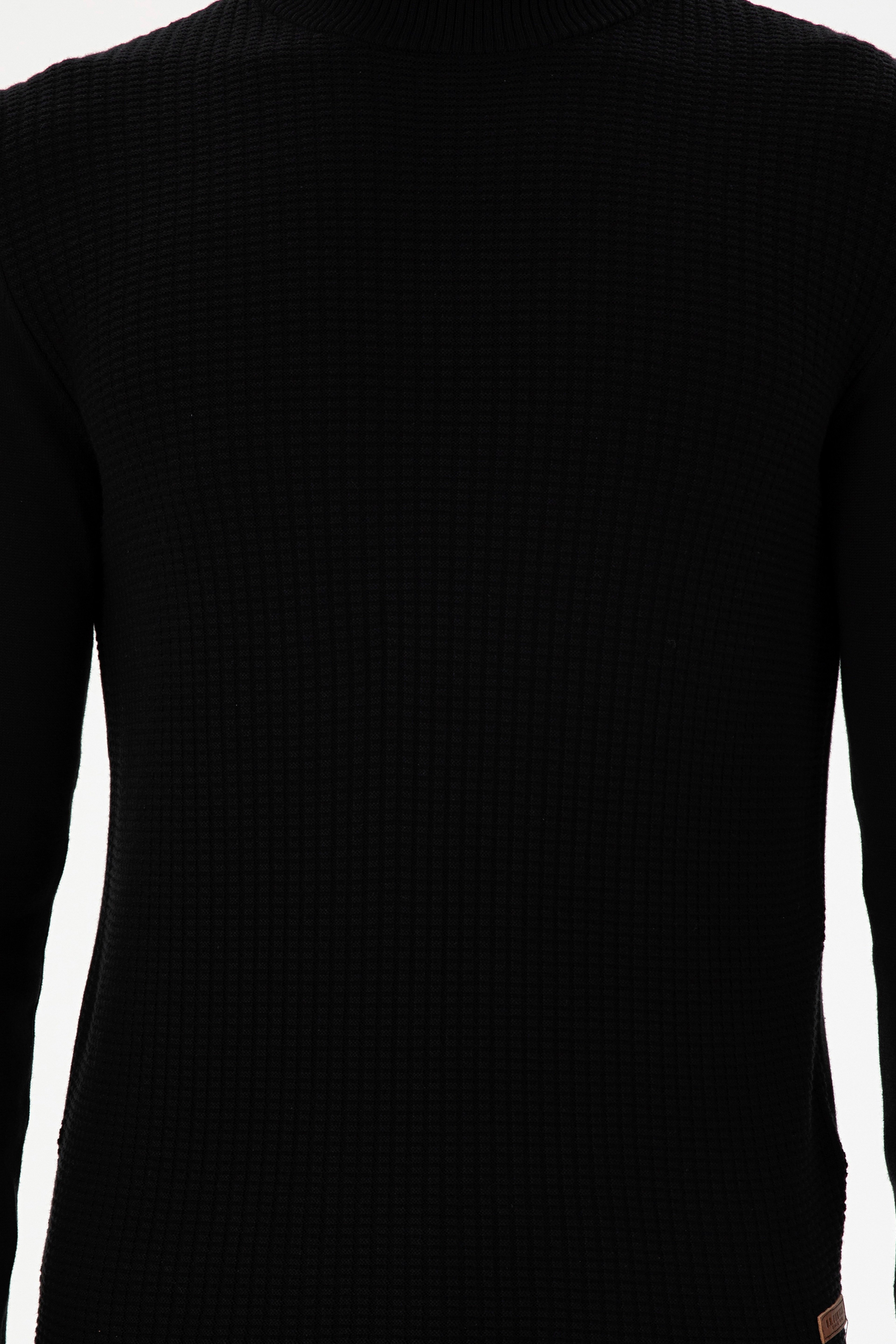 Erkek Slim Fit Yarım Balıkçı Yaka Siyah Kazak