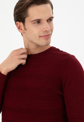 Erkek Slim Fit Bisiklet Yaka Bordo Kazak - 50297064010