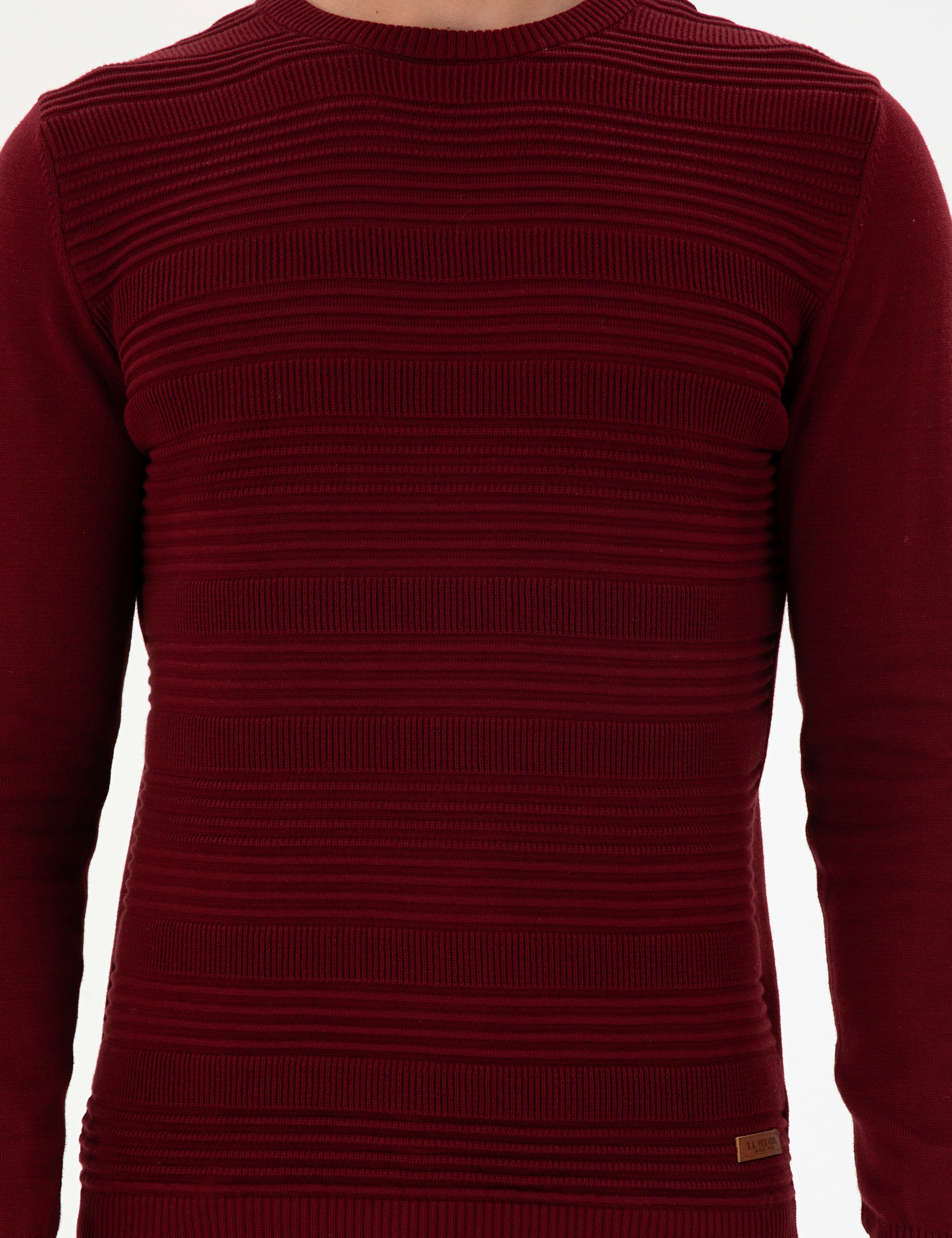 Erkek Slim Fit Bisiklet Yaka Bordo Kazak - Image 6