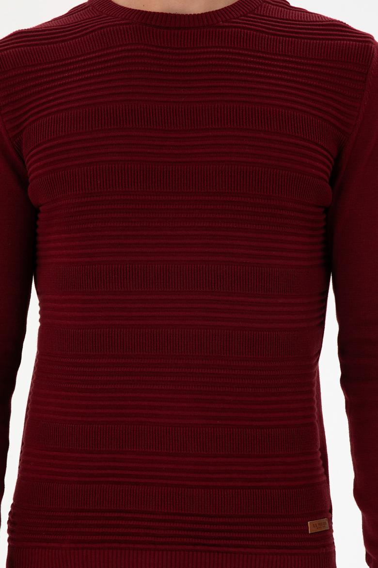 Erkek Slim Fit Bisiklet Yaka Bordo Kazak - 50297064010