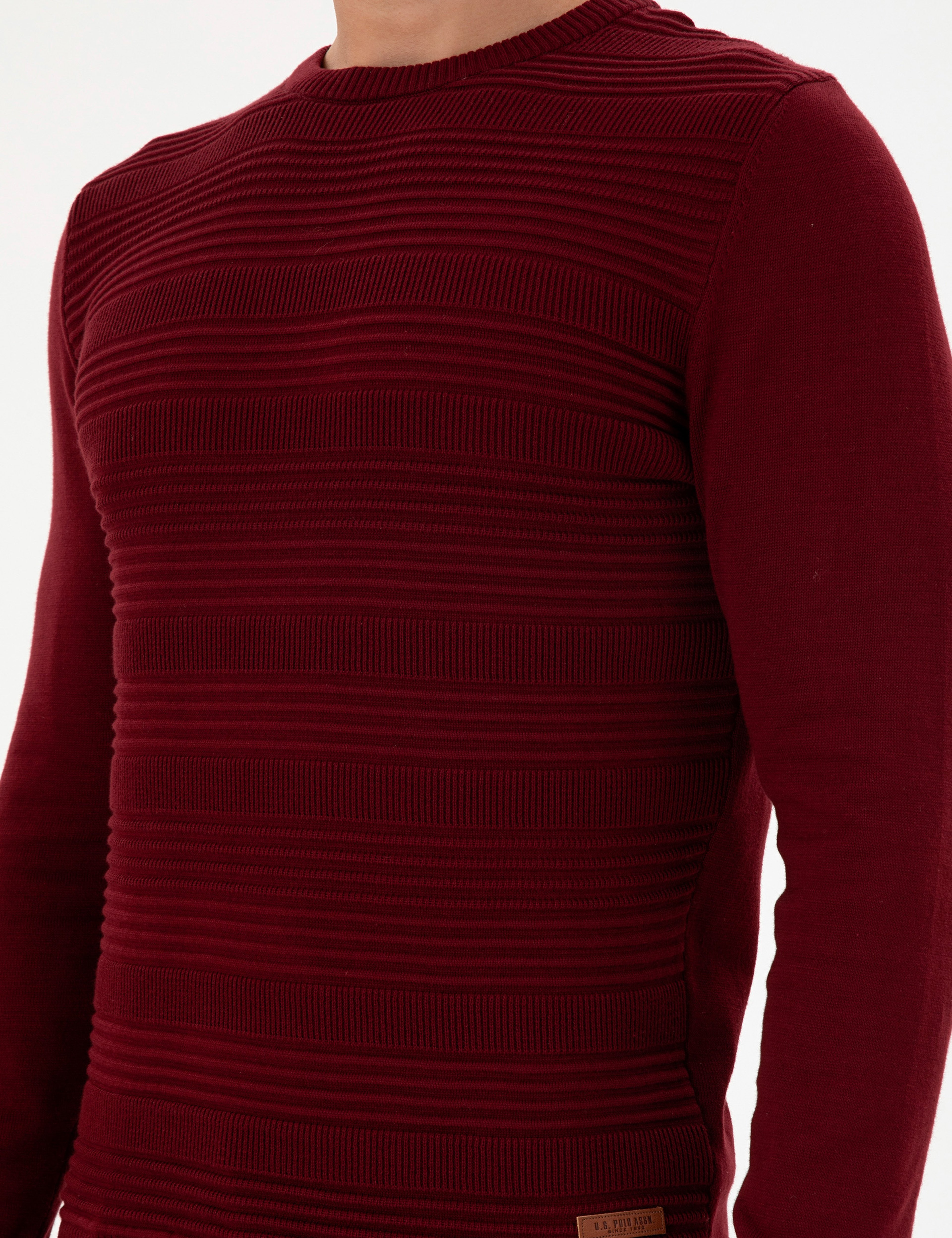 Erkek Slim Fit Bisiklet Yaka Bordo Kazak - Image 7