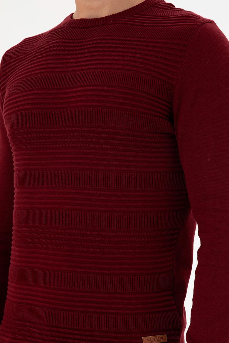 Erkek Slim Fit Bisiklet Yaka Bordo Kazak - 50297064010