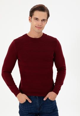 Erkek Slim Fit Bisiklet Yaka Bordo Kazak - 50297064010