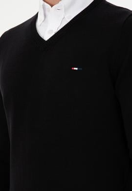Erkek Slim Fit V Yaka Siyah Basic Kazak - 50298283035
