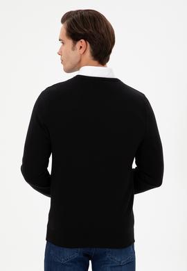 Erkek Slim Fit V Yaka Siyah Basic Kazak - 50298283035