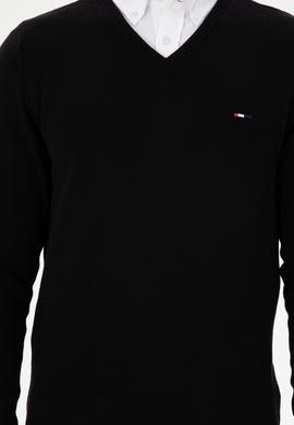 Erkek Slim Fit V Yaka Siyah Basic Kazak - 50298283035